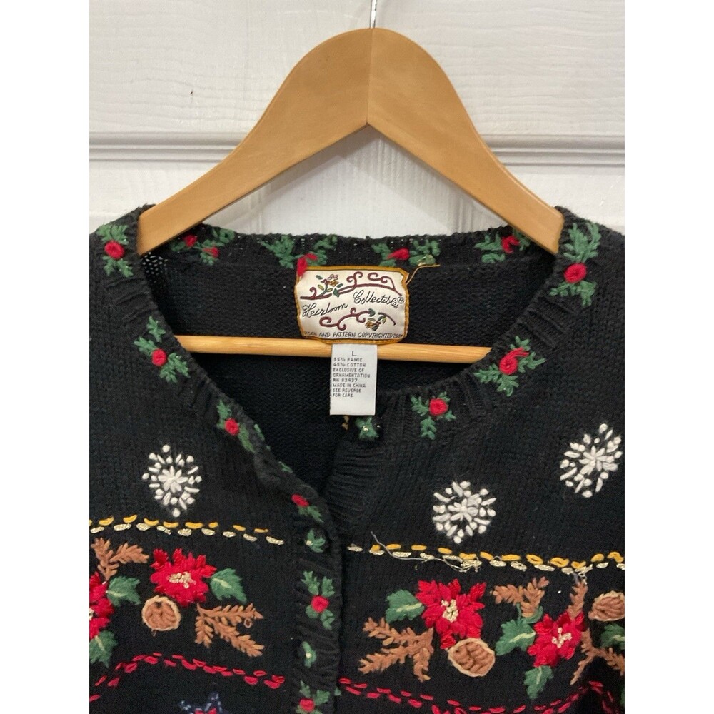 Heirloom Collectibles Christmas Sweater Cardigan  L Reindeer Embroidered - Picture 5 of 8